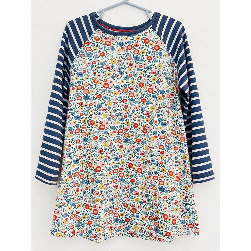 Mini Boden Girls Floral Striped Raglan Tunic Top Blue White 6-7Y 122cm